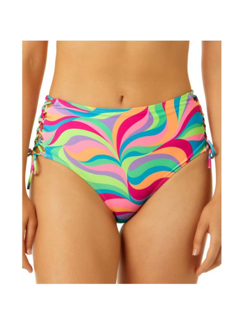 Salt + Cove Size XS Neon Swirl Side-Lace-Up High Waist Bikini Bottom NWT
